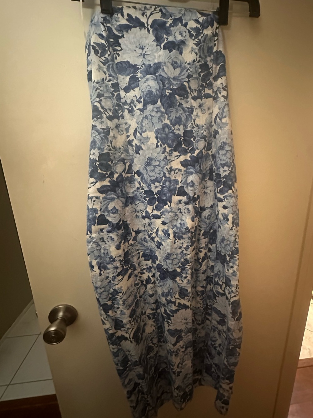 Abercrombie & Fitch White Maxi Skirt with Blue Floral Print